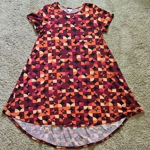 LuLaRoe Geometric Patterned Dress - Orange and Pink, Size XL